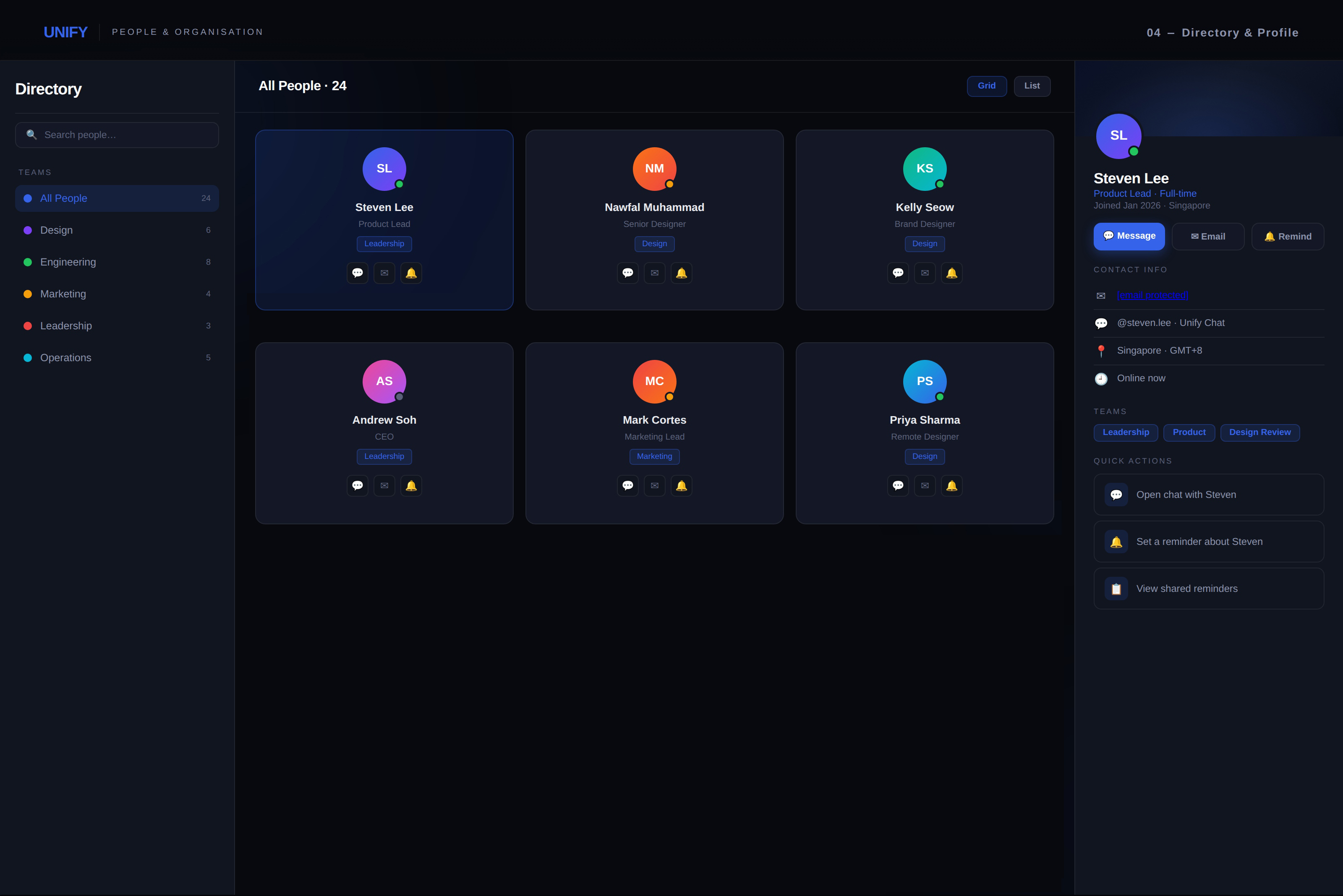 Unify — Profile & Org